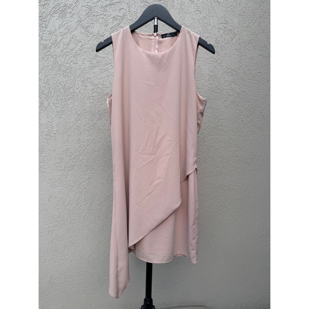 C. Luce Blush Pink Sleeveless Asymmetric Layered Shift Dress Size L